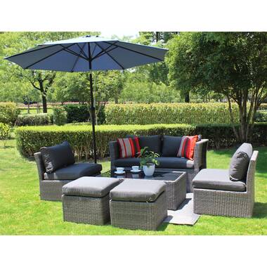 6 seater rattan online garden furniture with parasol